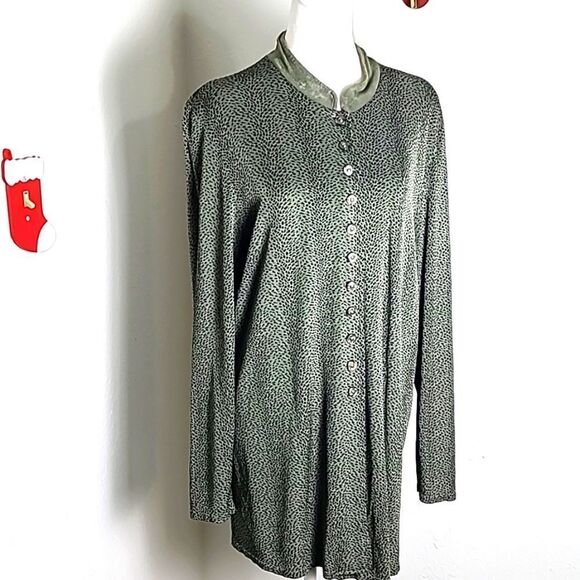 Stephanie Thomas Sport Vintage Buttondown Long Blouse Green & Black Print, Sz 16 - Picture 1 of 10